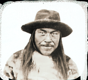 Image: Portrait; Inuit man wearing broad-brimmed hat